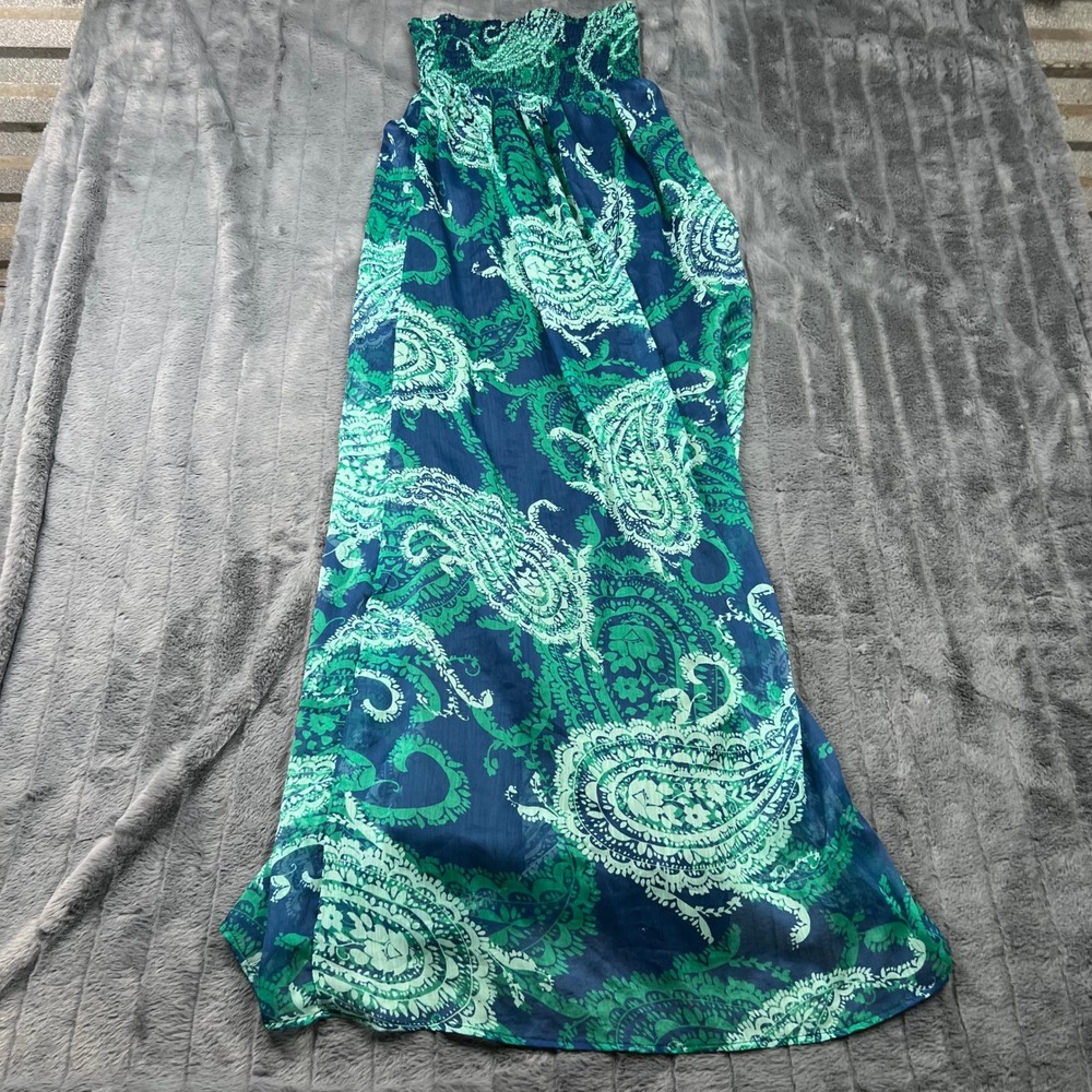 Old Navy Womens XS Blue Green Paisley Smocked Waist Chiffon Maxi Dress 12464